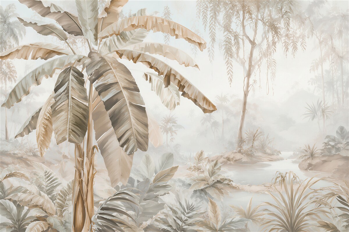 Papier peint côte paradisiaque avec palmiers