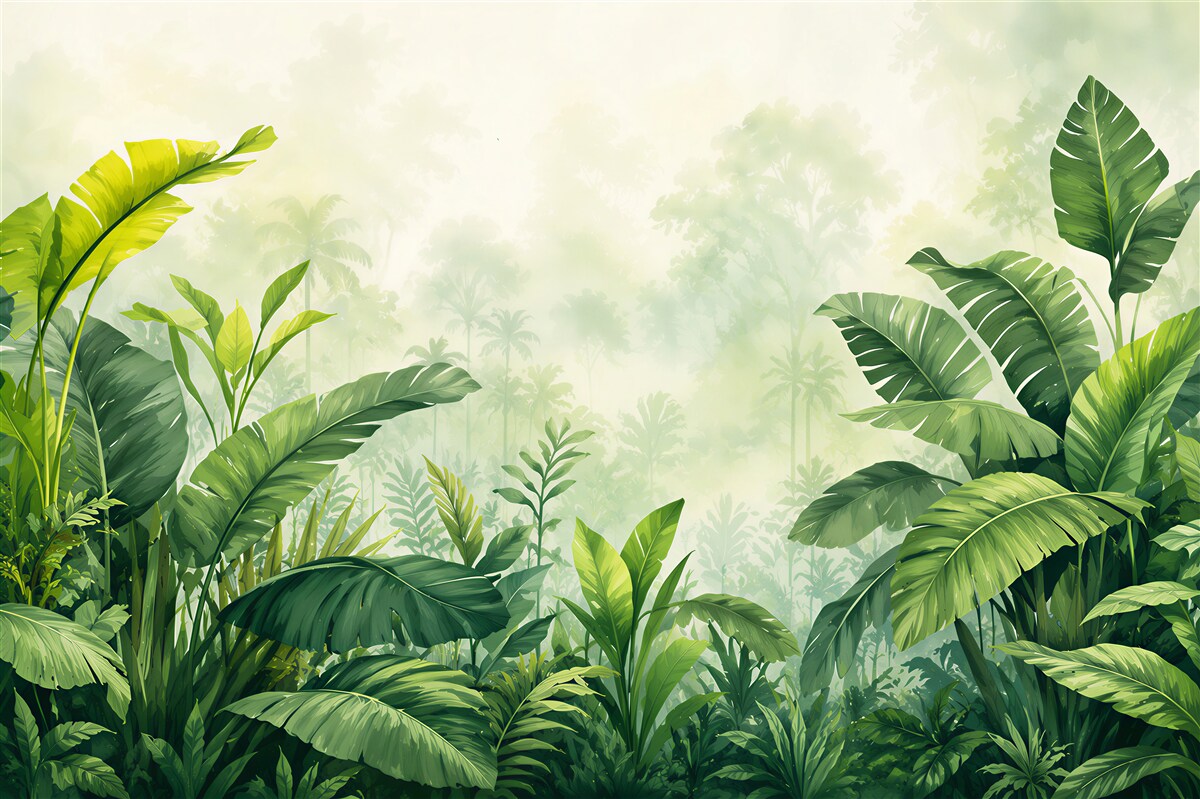 Papier peint matin dans la jungle tropicale