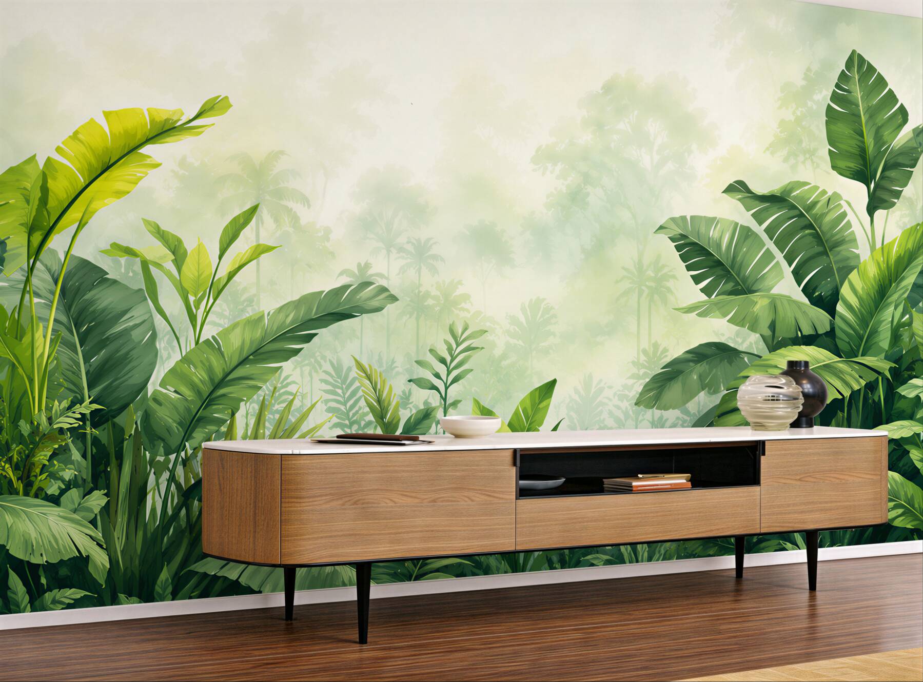 Papier peint matin dans la jungle tropicale