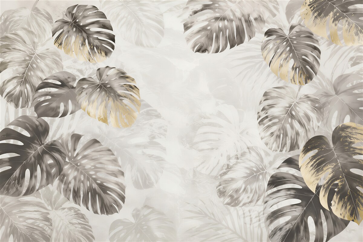 Papier peint grandes feuilles de monstera dans le brouillard