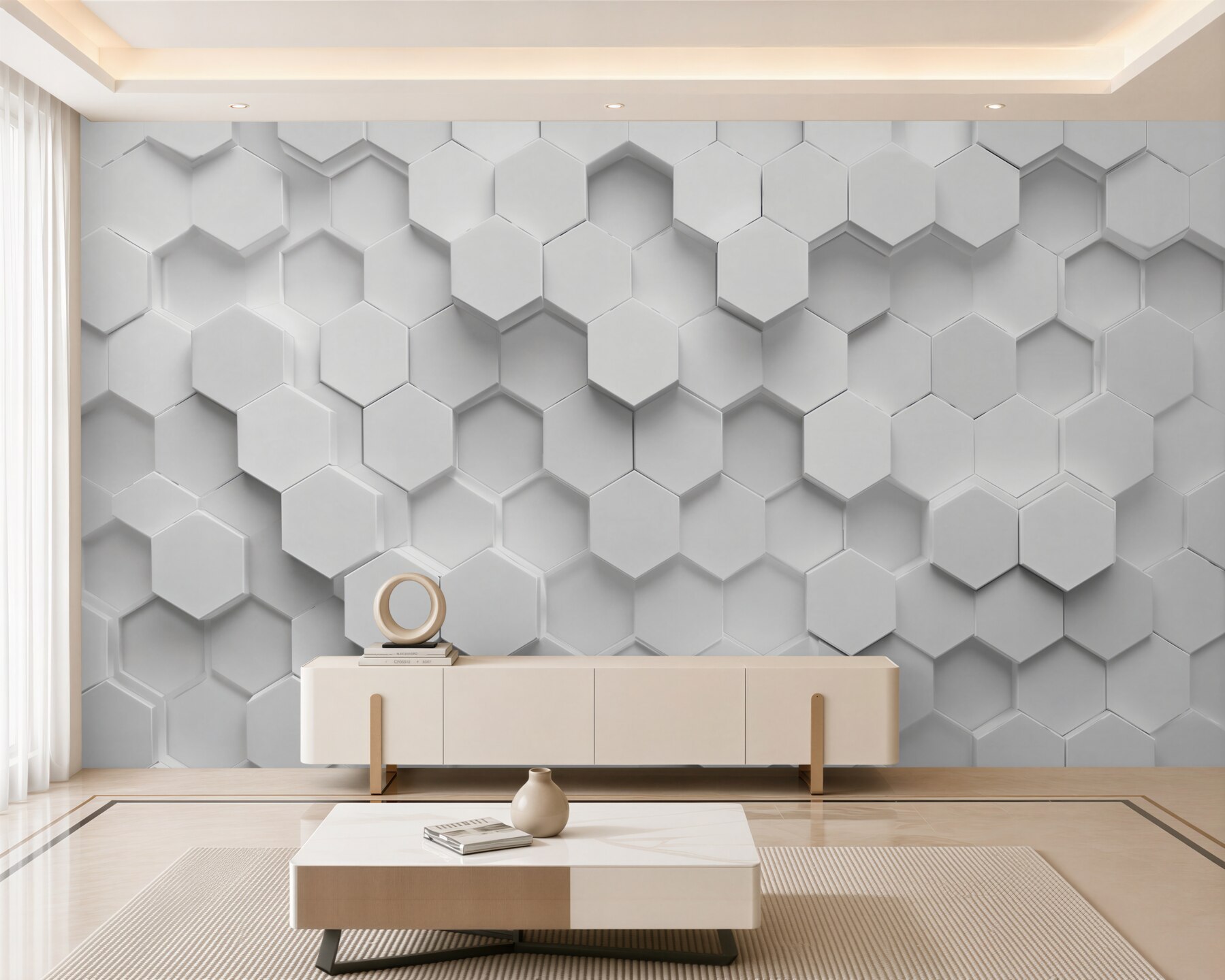 Papier peint hexagones gris en relief