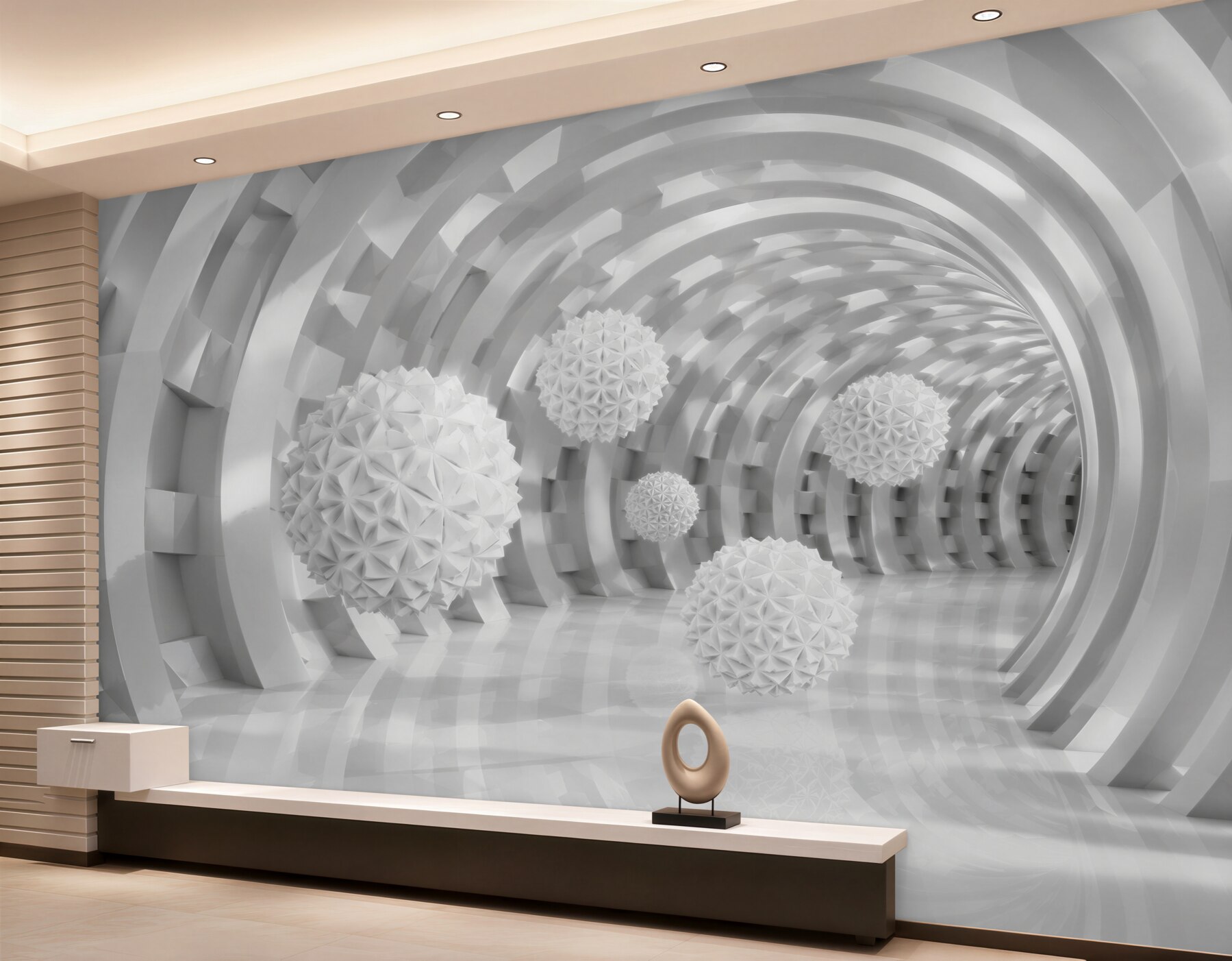 Papier peint boules blanches dans des arcs ronds