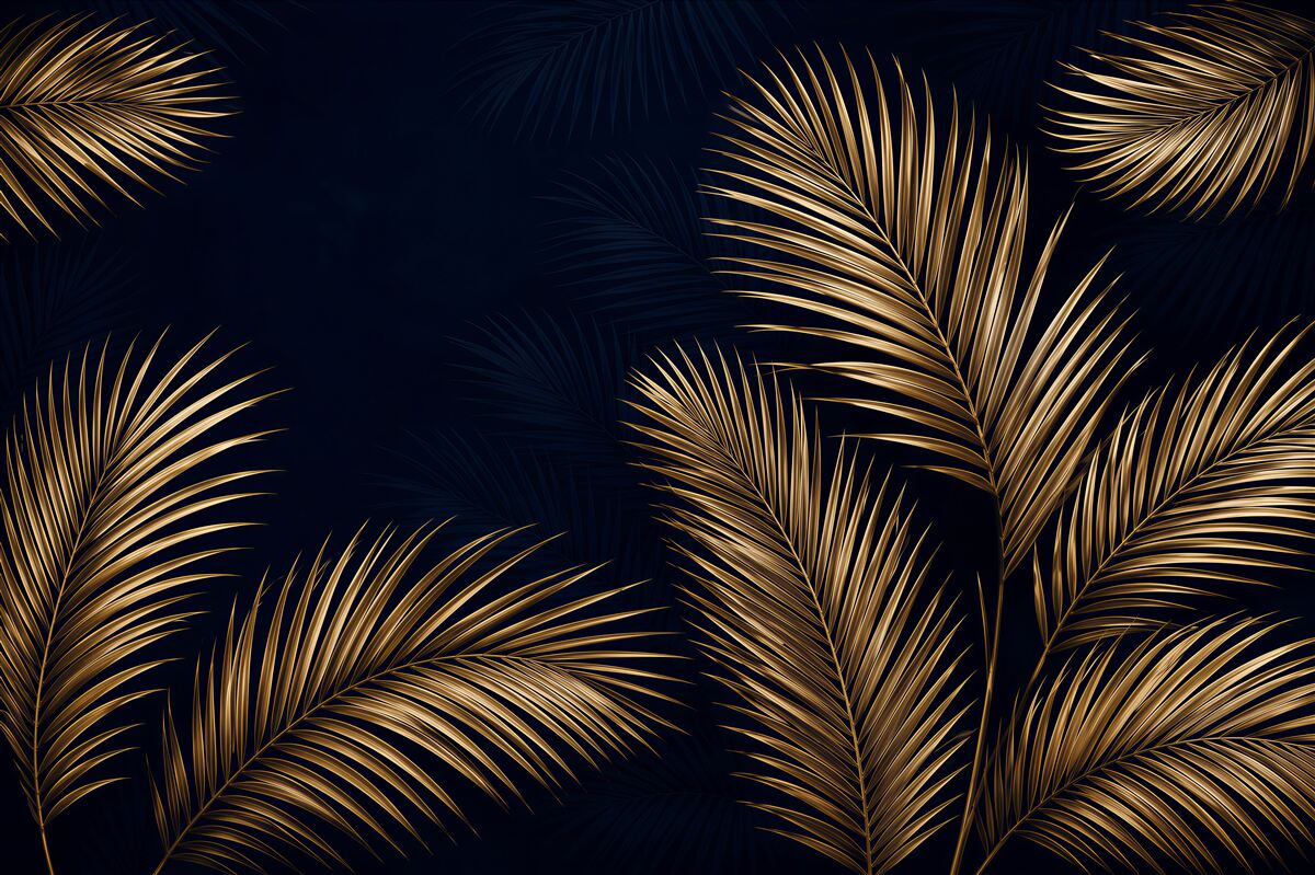 Papier peint plumes dorées sur fond sombre