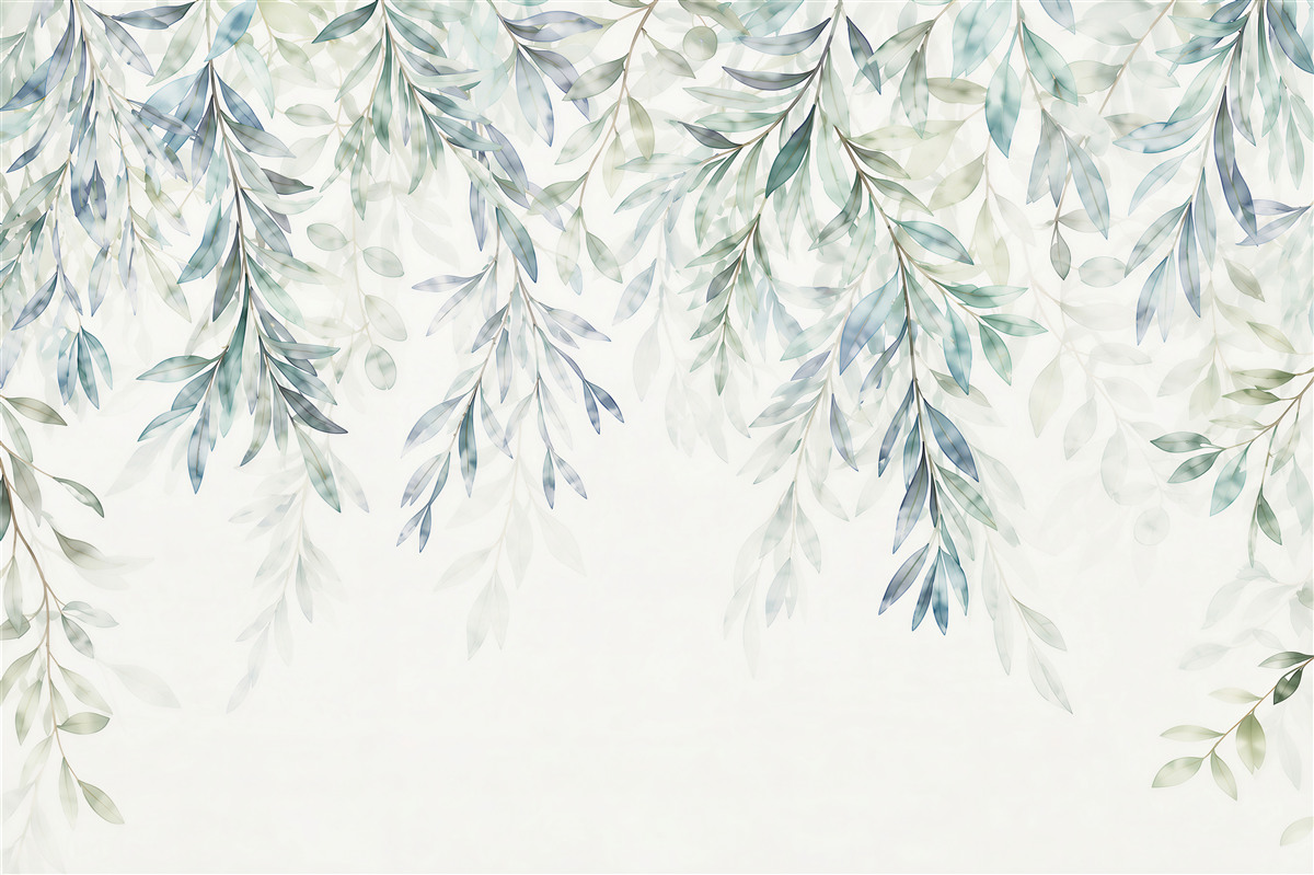 Papier peint végétation verte dense sur fond blanc