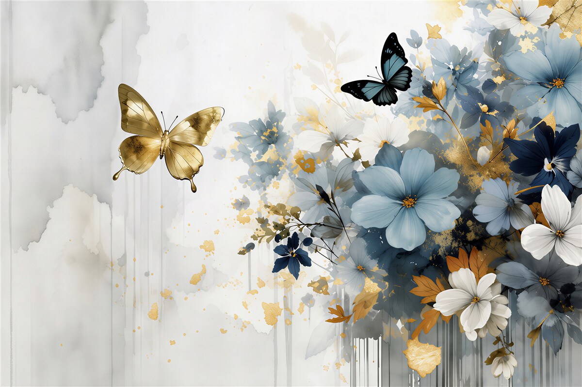 Papier peint luxueux bourgeons fleuris et papillons