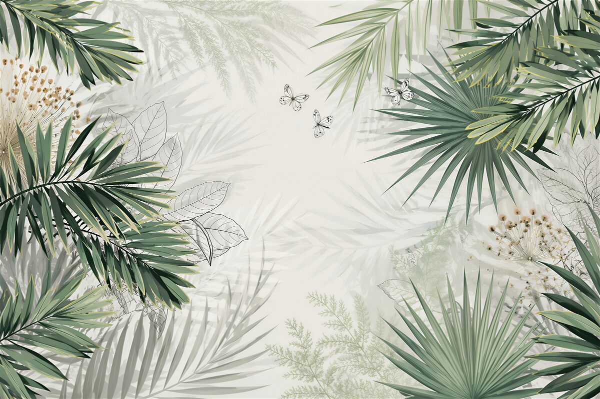 Papier peint grandes branches avec des feuilles vertes