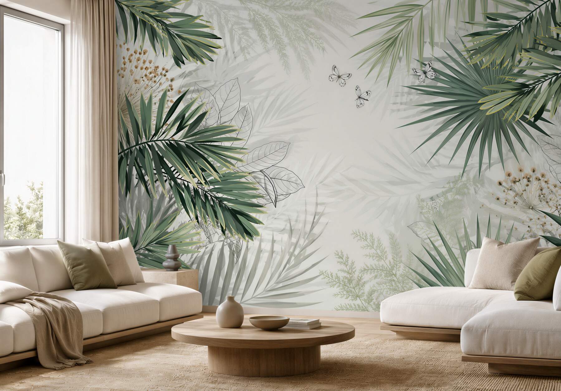 Papier peint grandes branches avec des feuilles vertes