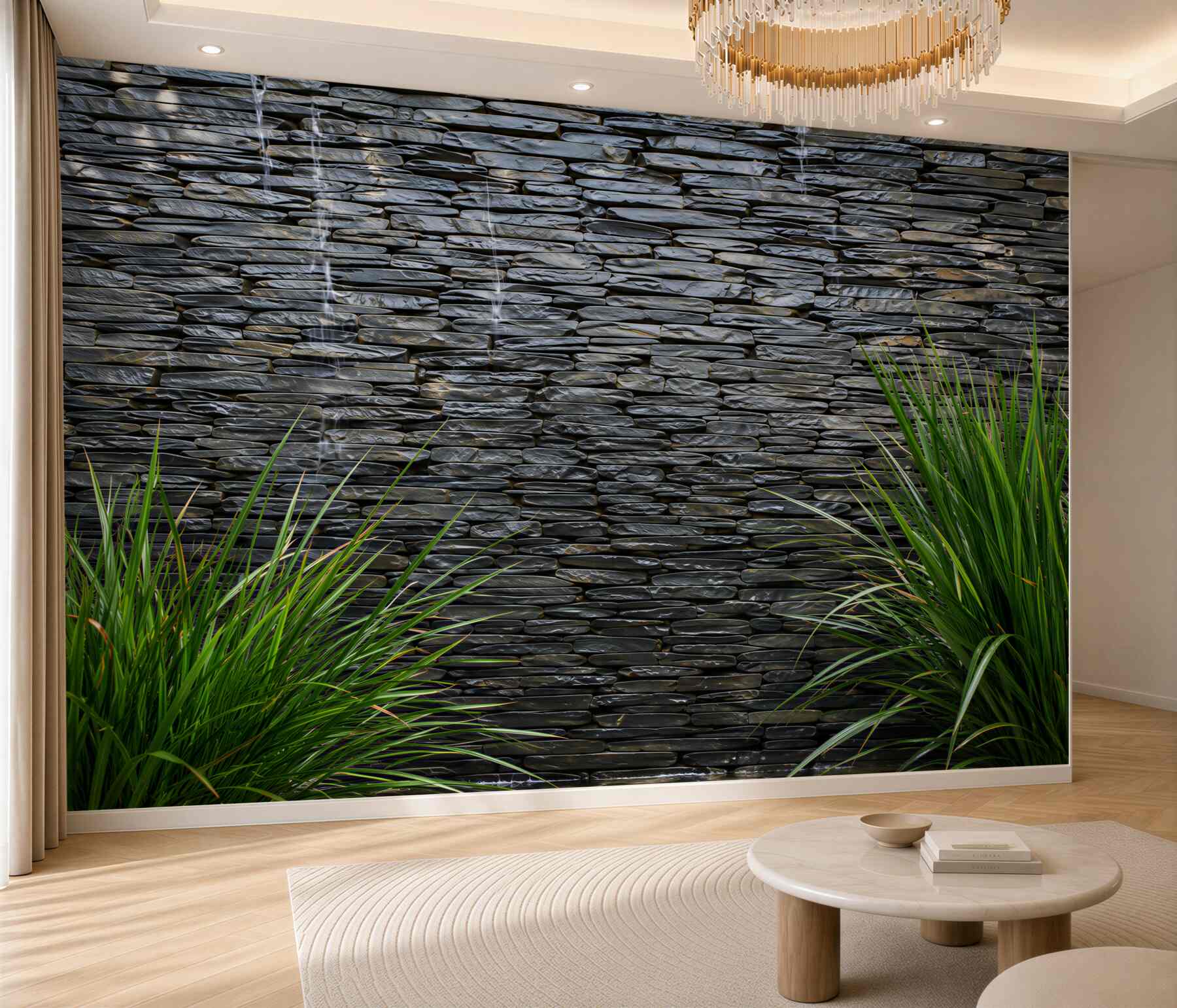 Papier peint mur en pierre et verdure