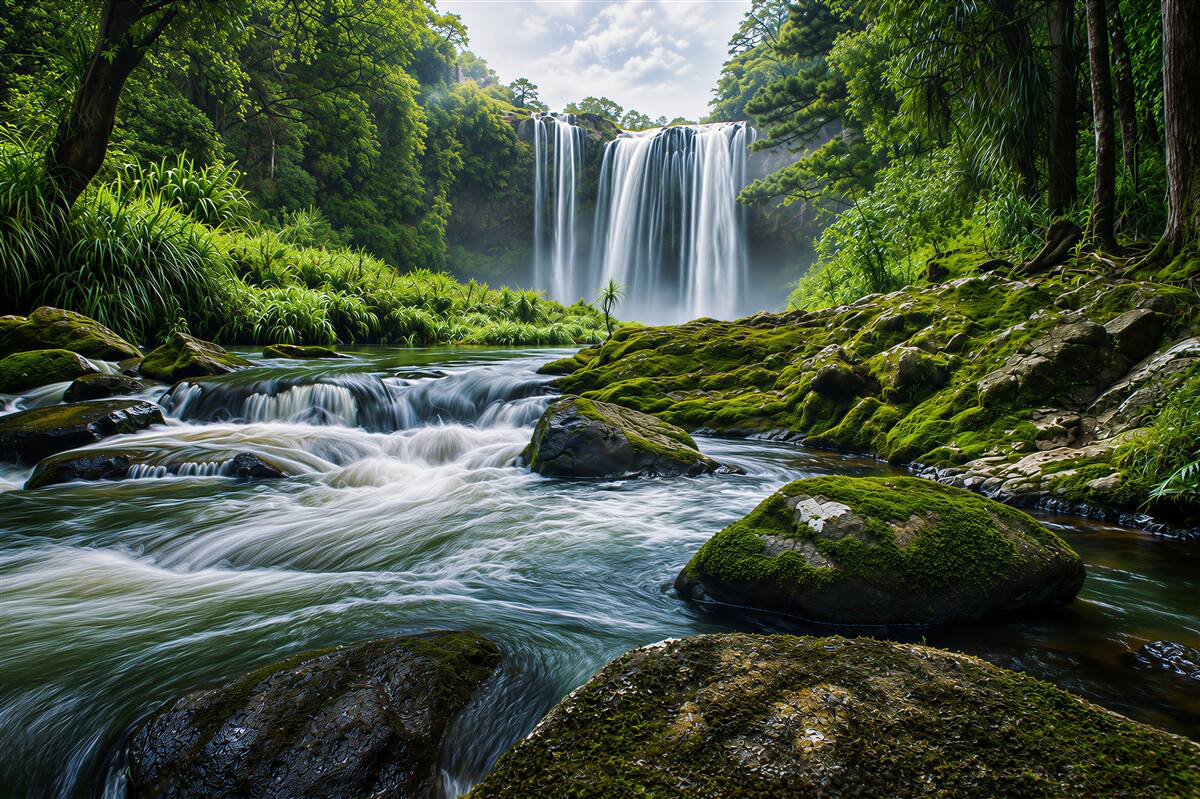 Papier peint magnifique cascade dans la forêt
