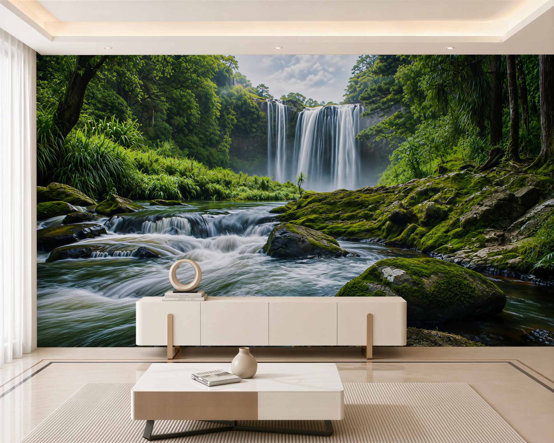 Papier peint magnifique cascade dans la forêt
