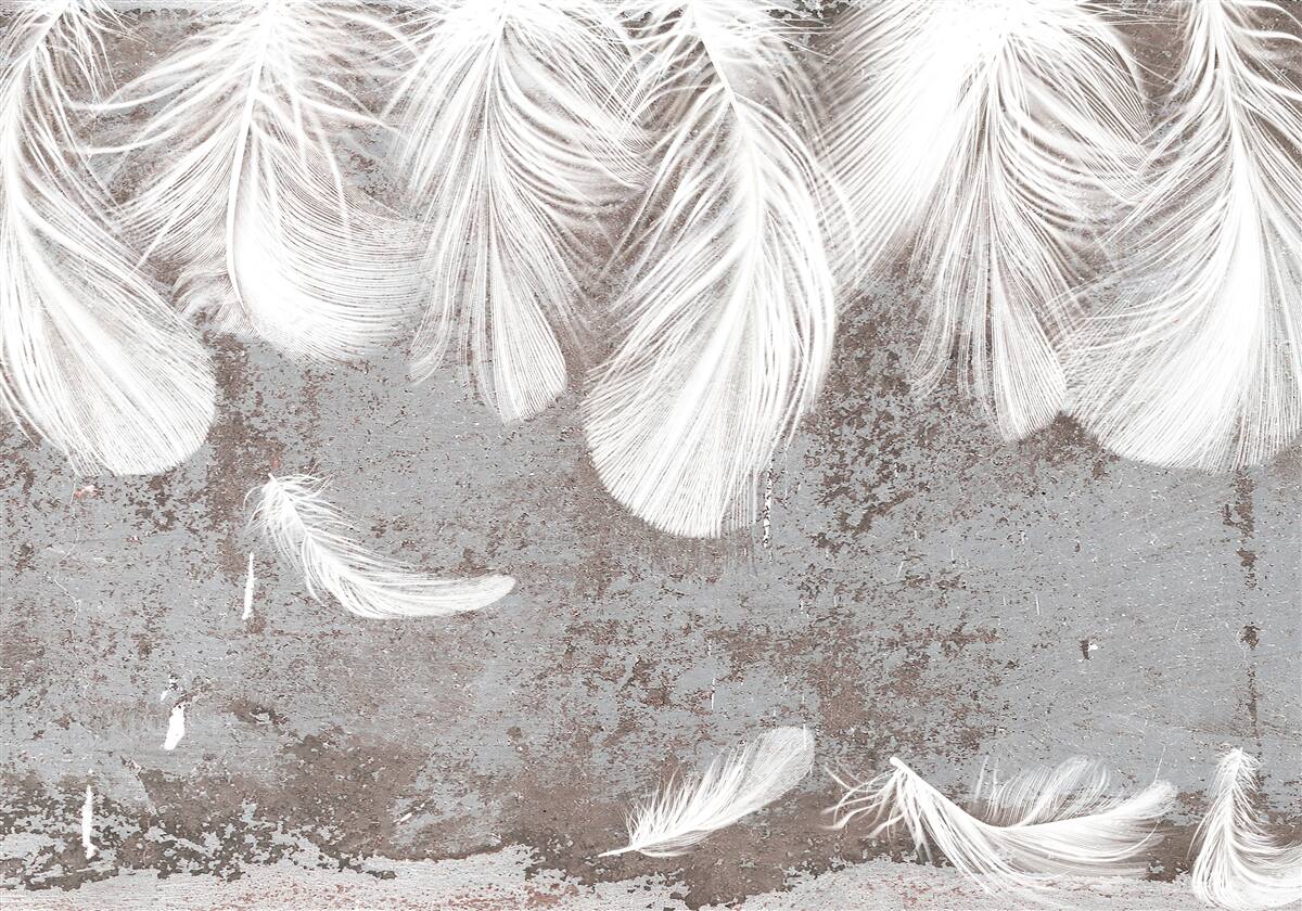 Papier peint plumes blanches duveteuses tombantes