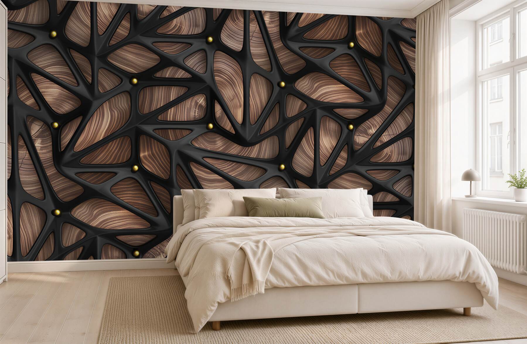 Papier peint motif noir sur fond en bois