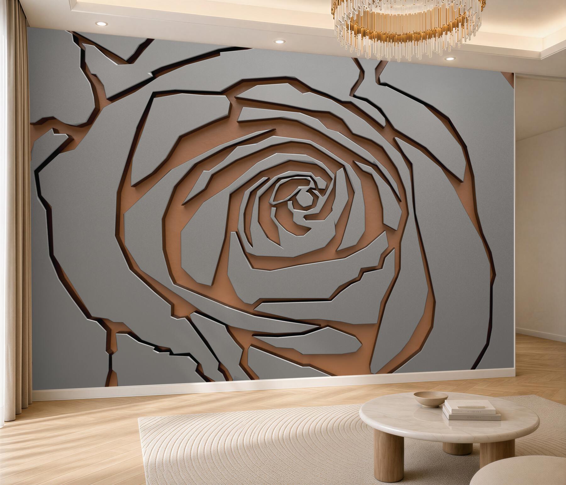 Papier peint grande rose sculptée sur le mur