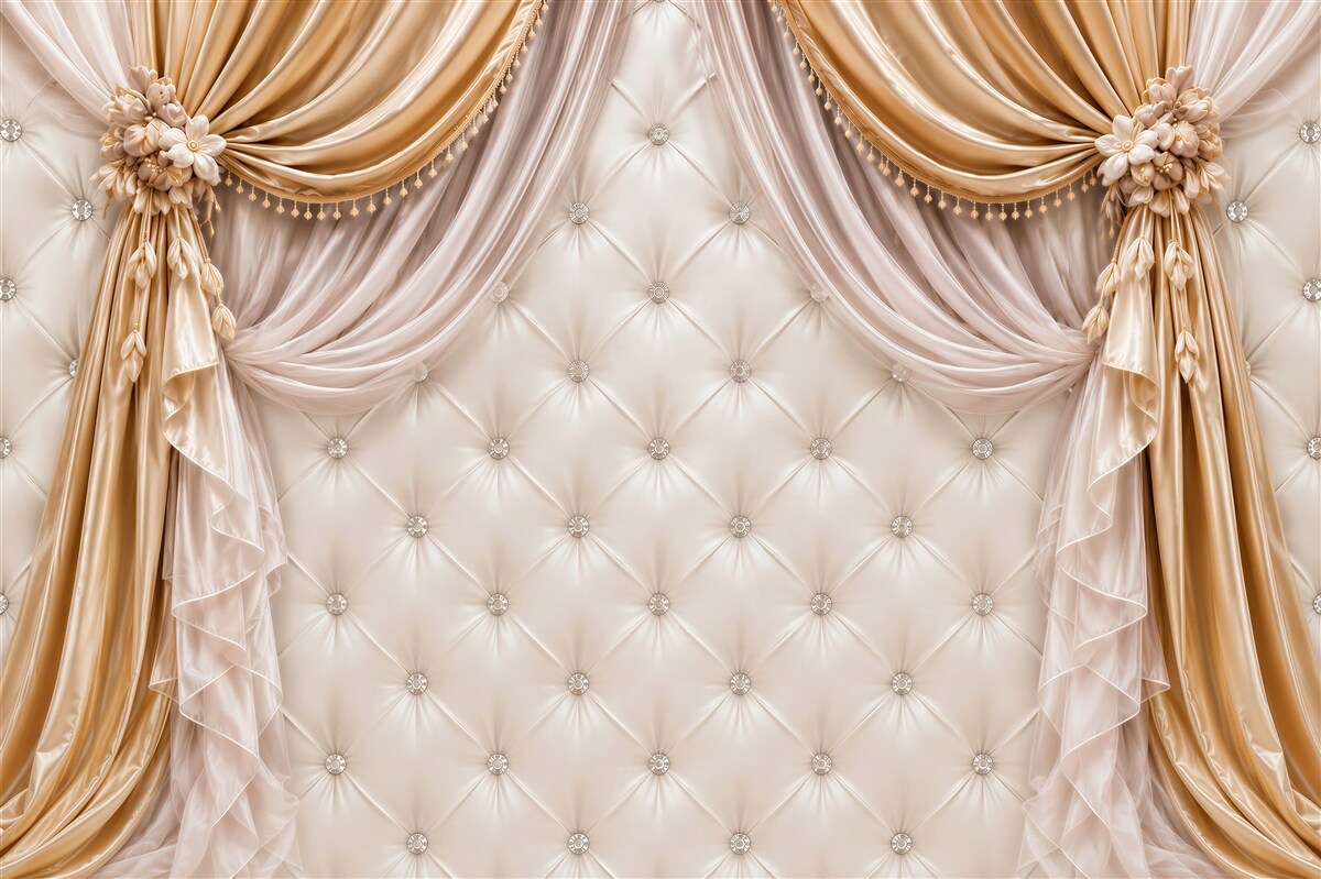 Papier peint mur blanc matelassé et rideaux