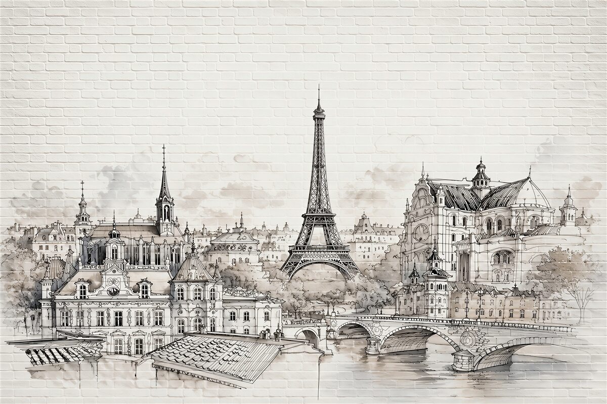 Papier peint monuments dessinés de Paris