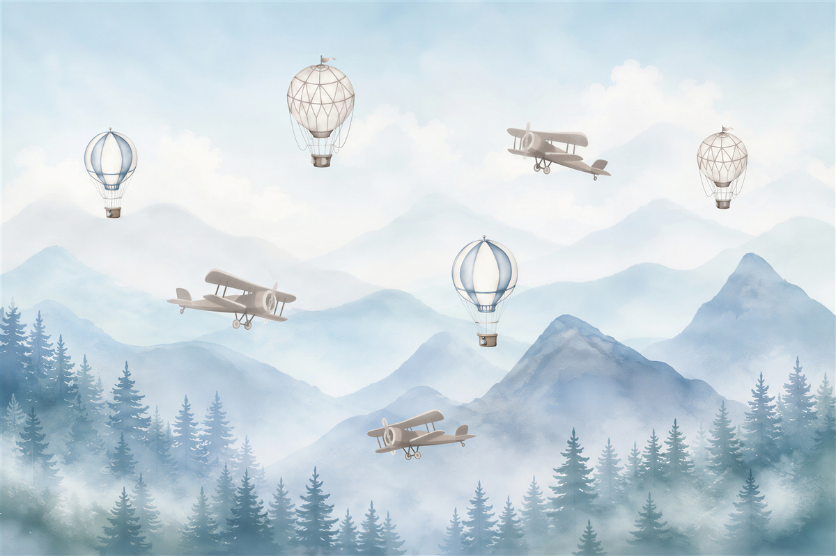 Papier peint montagnes et ballons avec avions