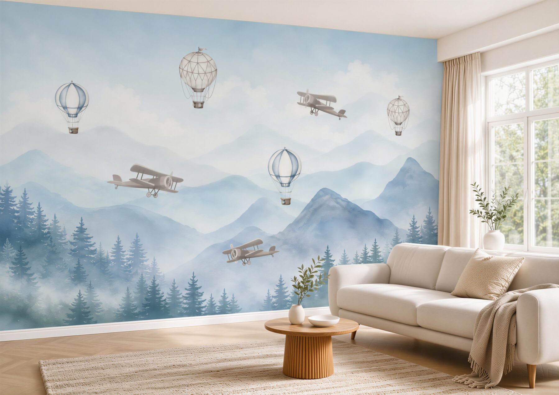 Papier peint montagnes et ballons avec avions
