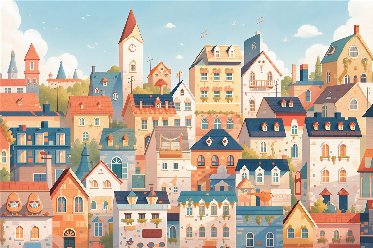 Papier peint toits de maisons anciennes