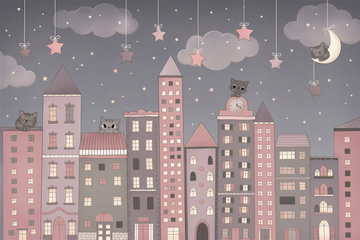 Papier peint chats sur les toits des maisons