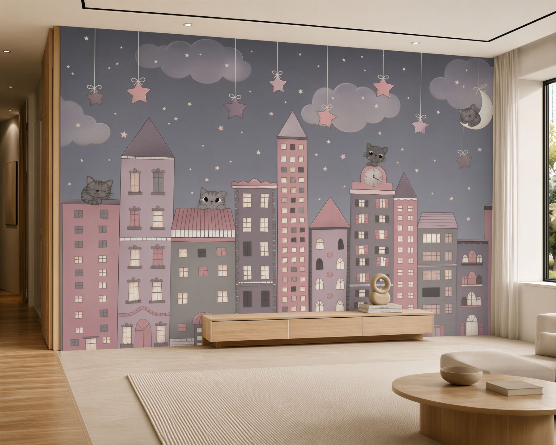 Papier peint chats sur les toits des maisons