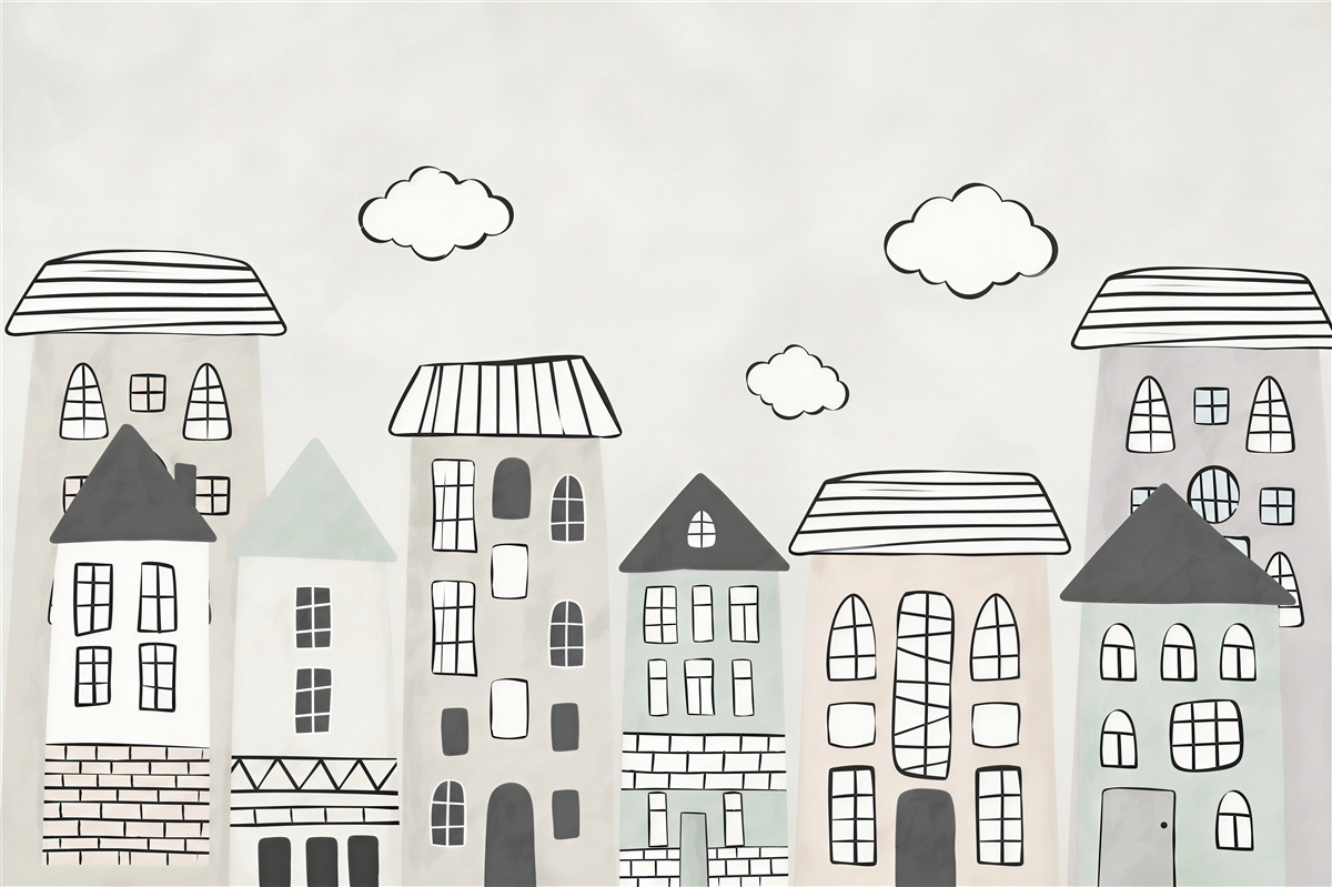 Papier peint maisons dessinées au hasard