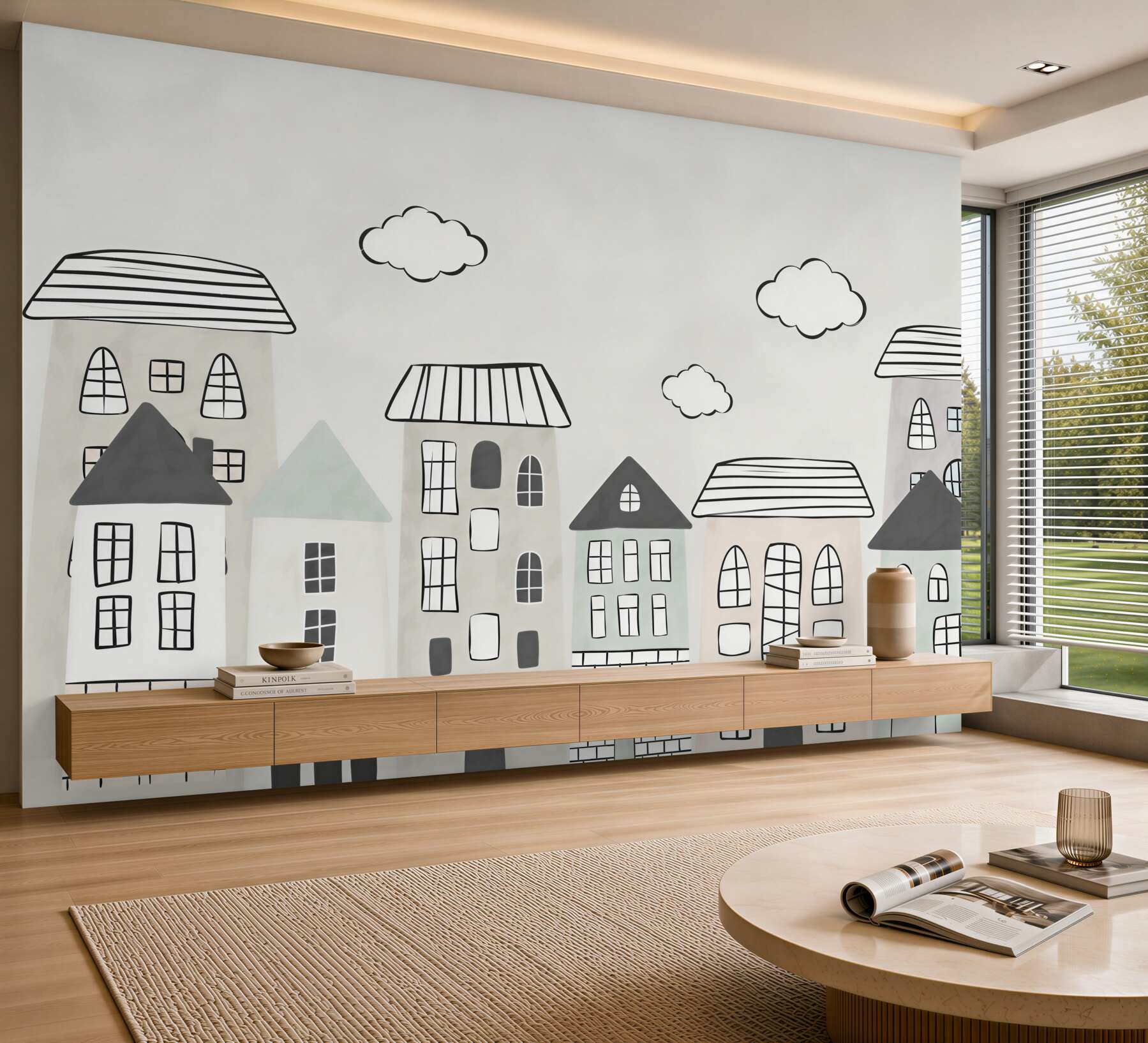 Papier peint maisons dessinées au hasard