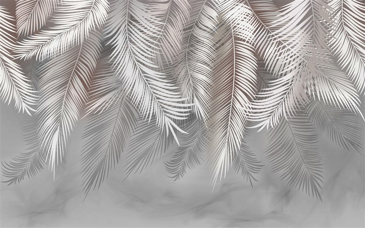 Papier peint plumes sur fond gris