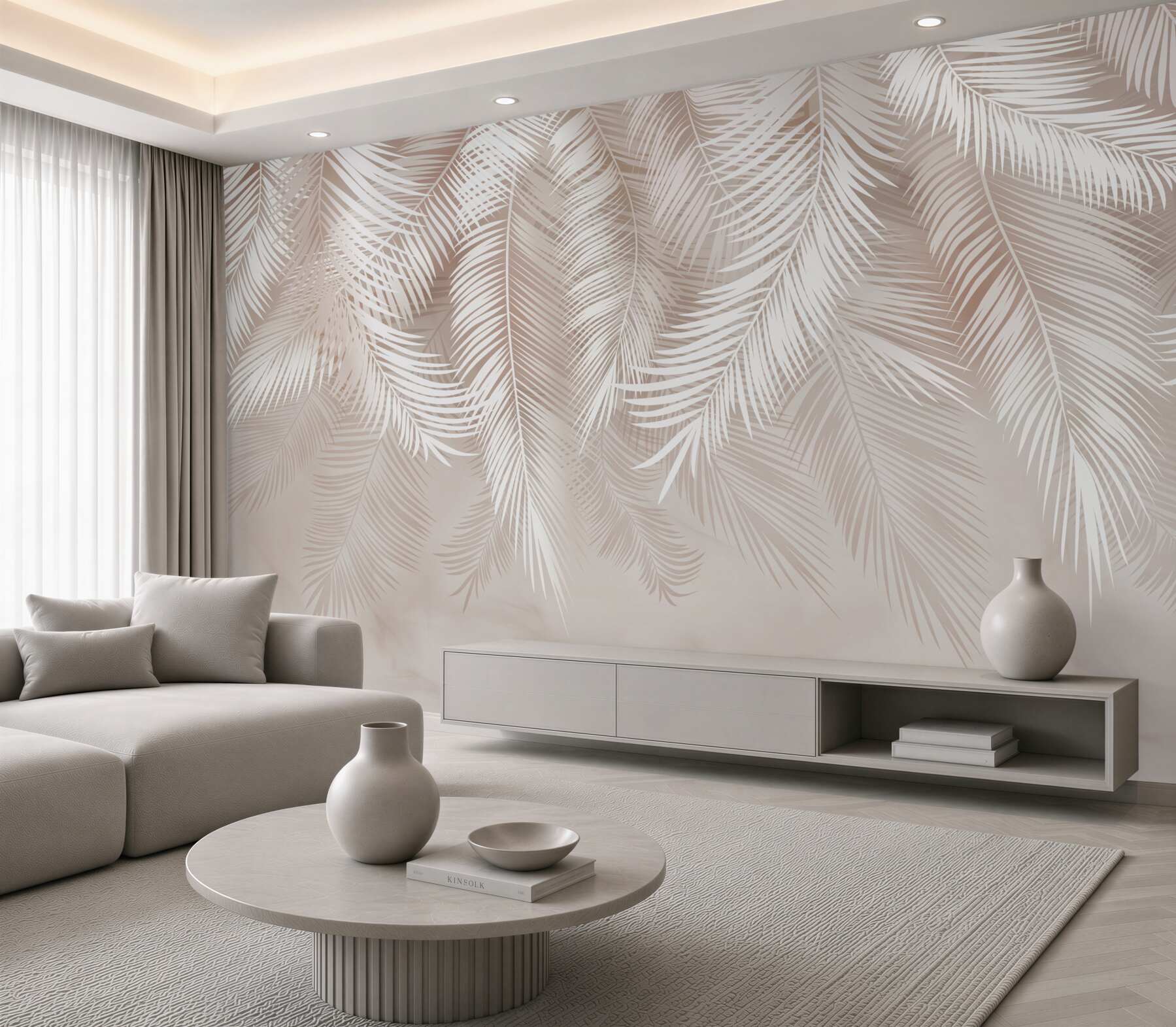 Papier peint plumes claires dans des tons roses