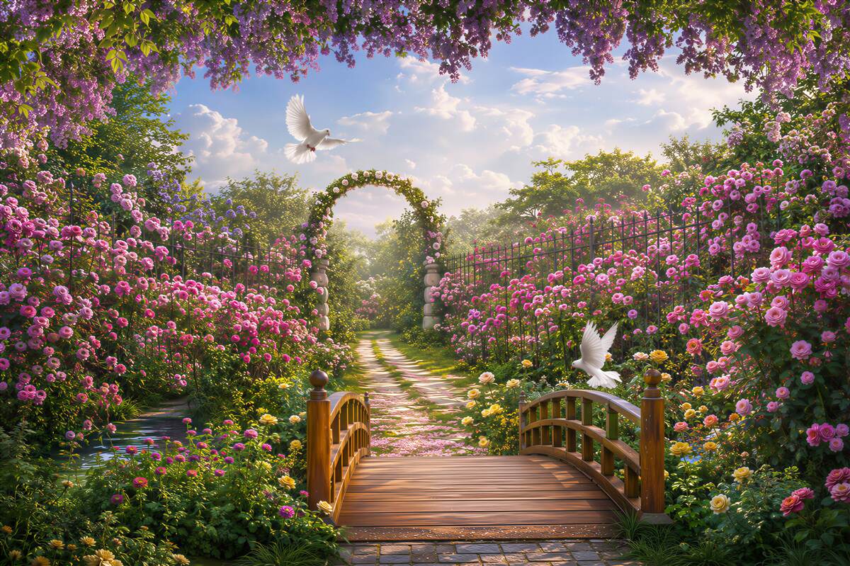 Papier peint tunnel lumineux d'été fait de fleurs fraîches