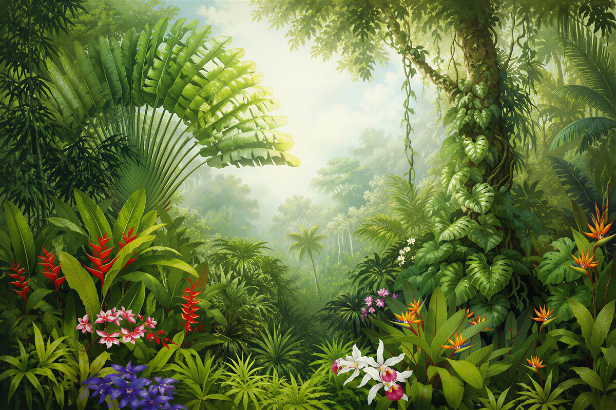Papier peint belle et mystérieuse jungle tropicale
