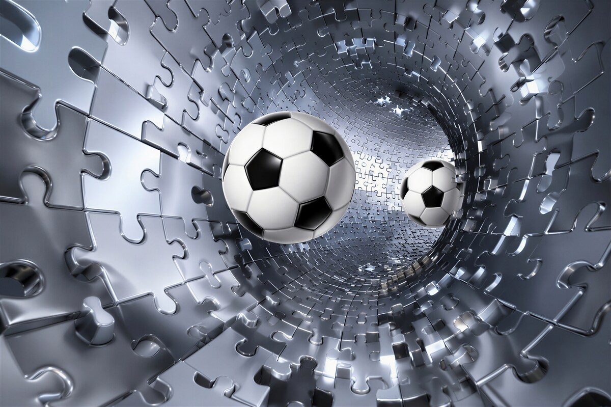 Papier peint football dans un tourbillon de morceaux de mosaïque