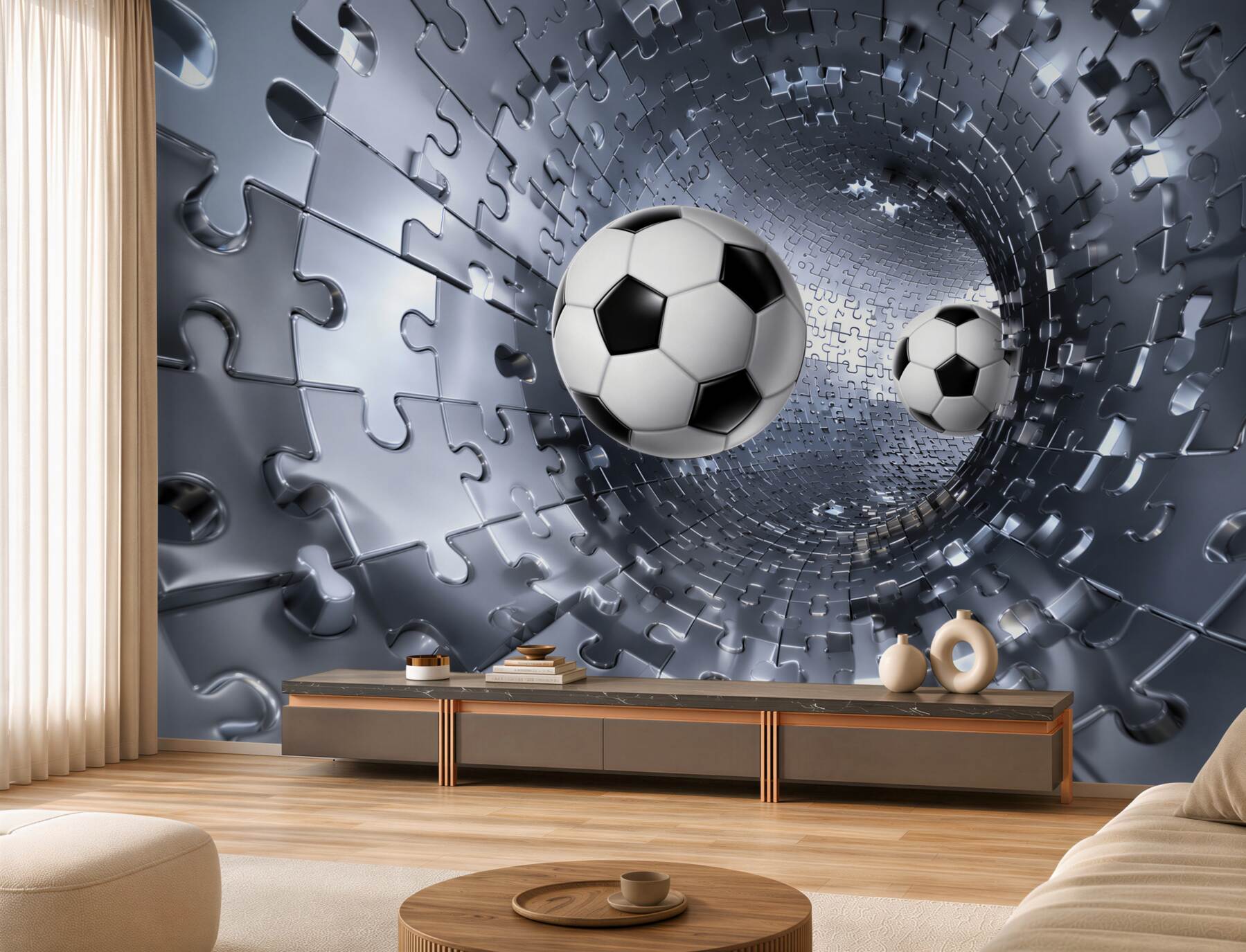Papier peint football dans un tourbillon de morceaux de mosaïque