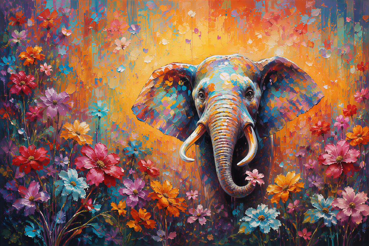 Papier peint Éléphant en couleurs