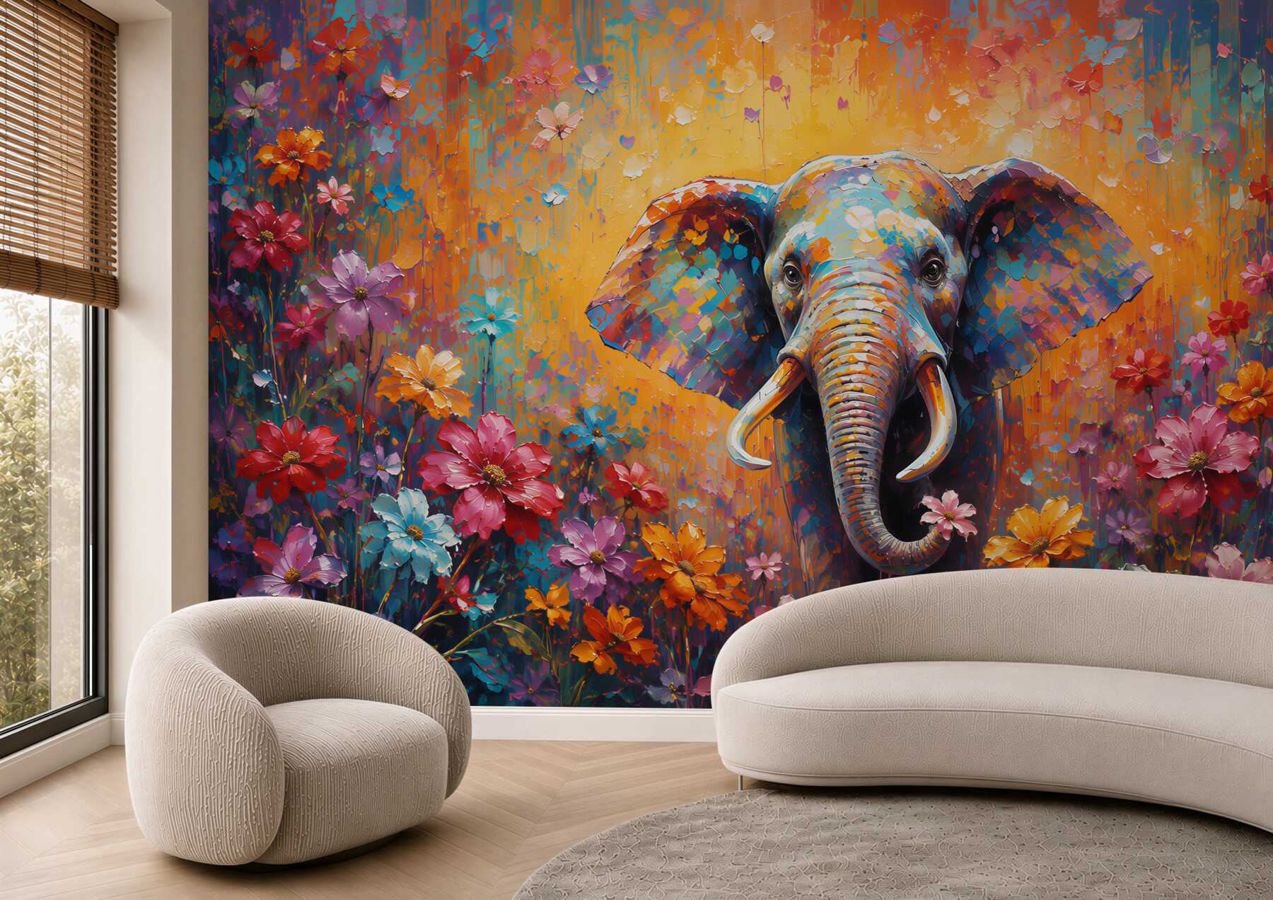Papier peint Éléphant en couleurs
