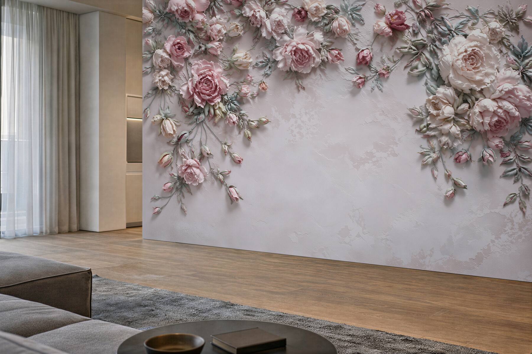 Papier peint fleurs en fleurs dans un matin brumeux