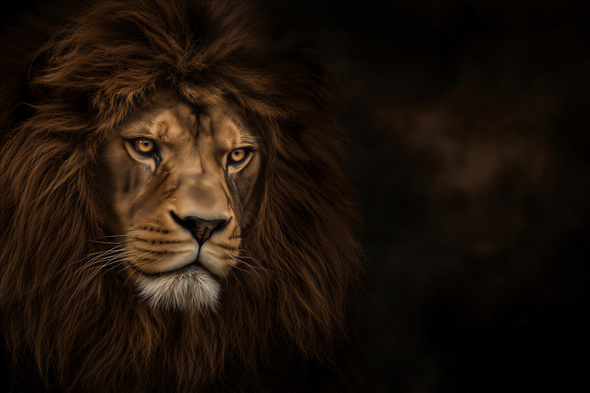 Papier peint regard furieux d'un lion adulte