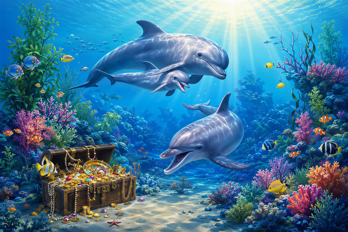 Papier peint Dauphins ont trouvé un trésor