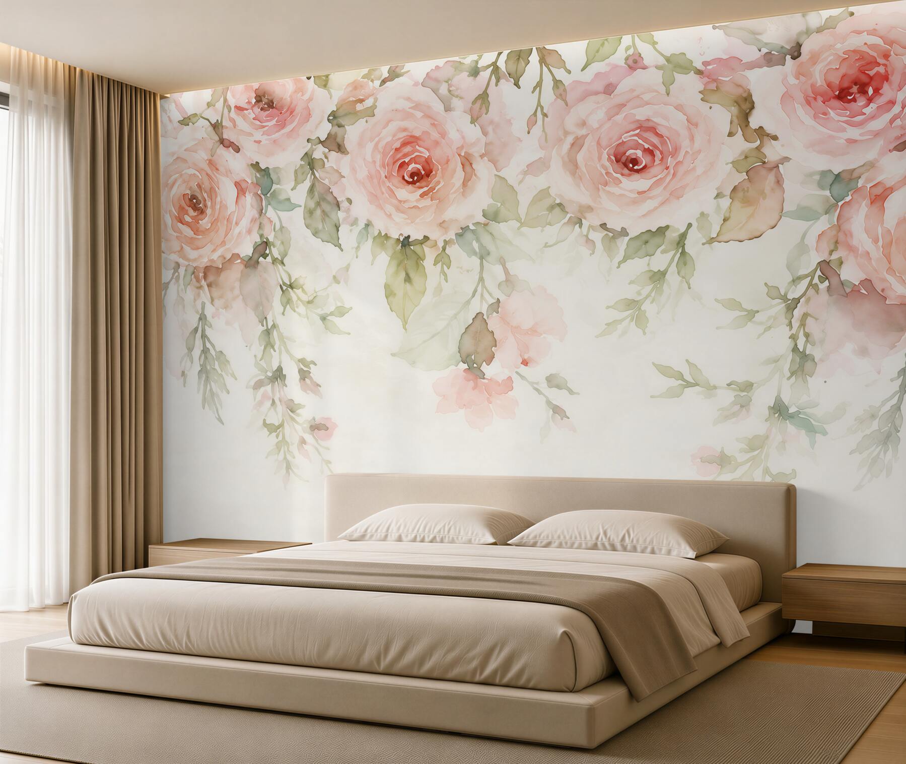Papier peint énormes boutons roses suspendus