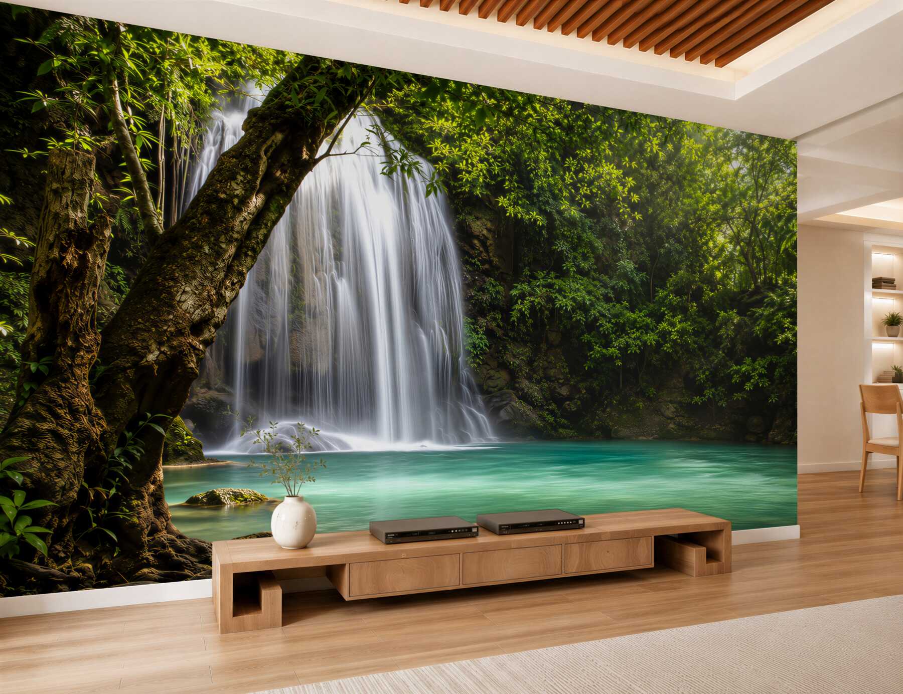 Papier peint cascade dans la forêt de Thaïlande, cascade d'Erawan à Kanchanaburi
