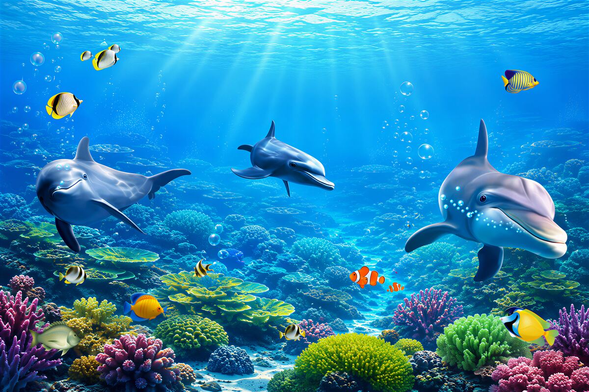 Papier peint Dauphins dans l'aquarium