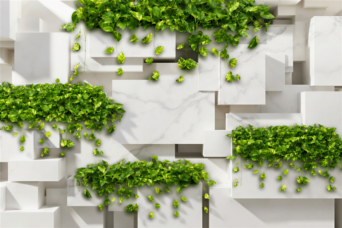 Papier peint Pot de fleurs, Mur et Vert