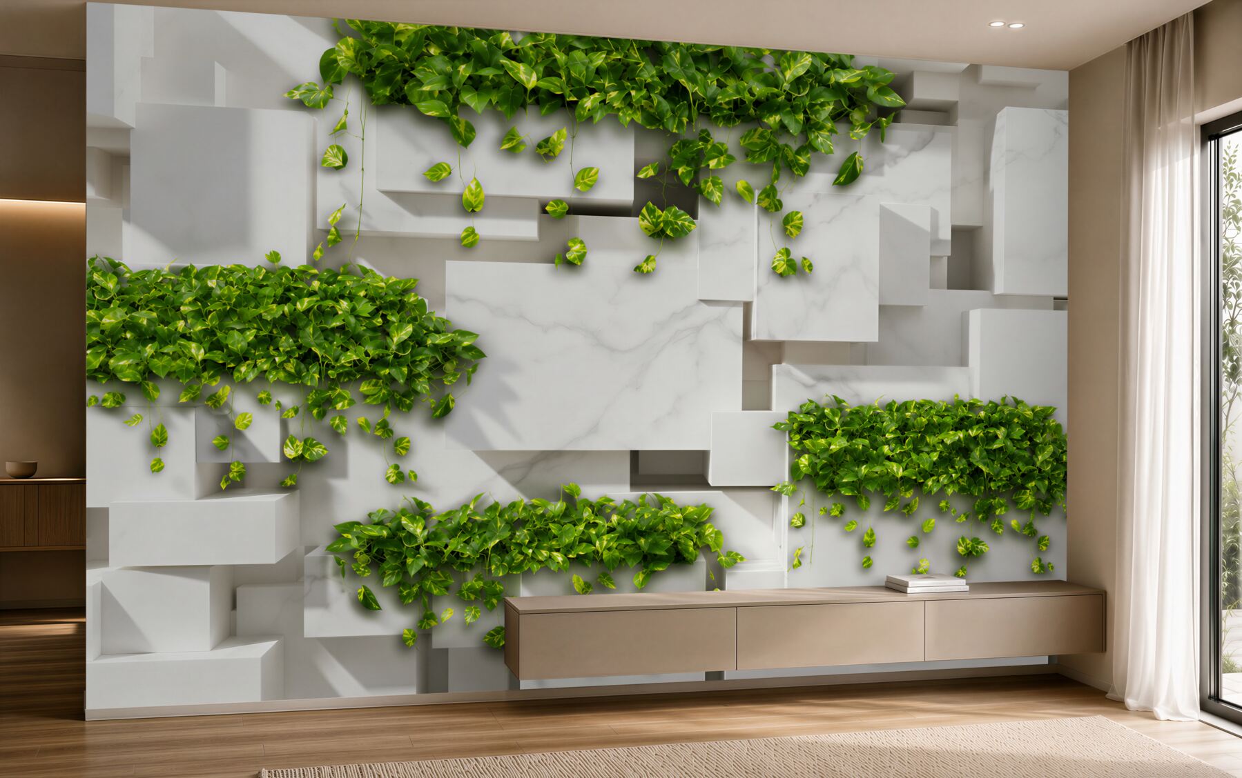 Papier peint Pot de fleurs, Mur et Vert