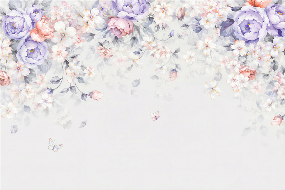Papier peint Fleurs sur fond blanc