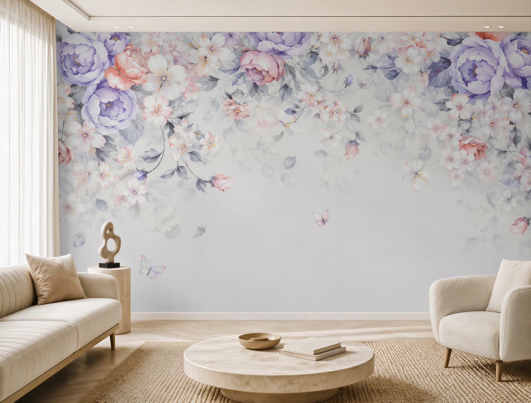 Papier peint Fleurs sur fond blanc