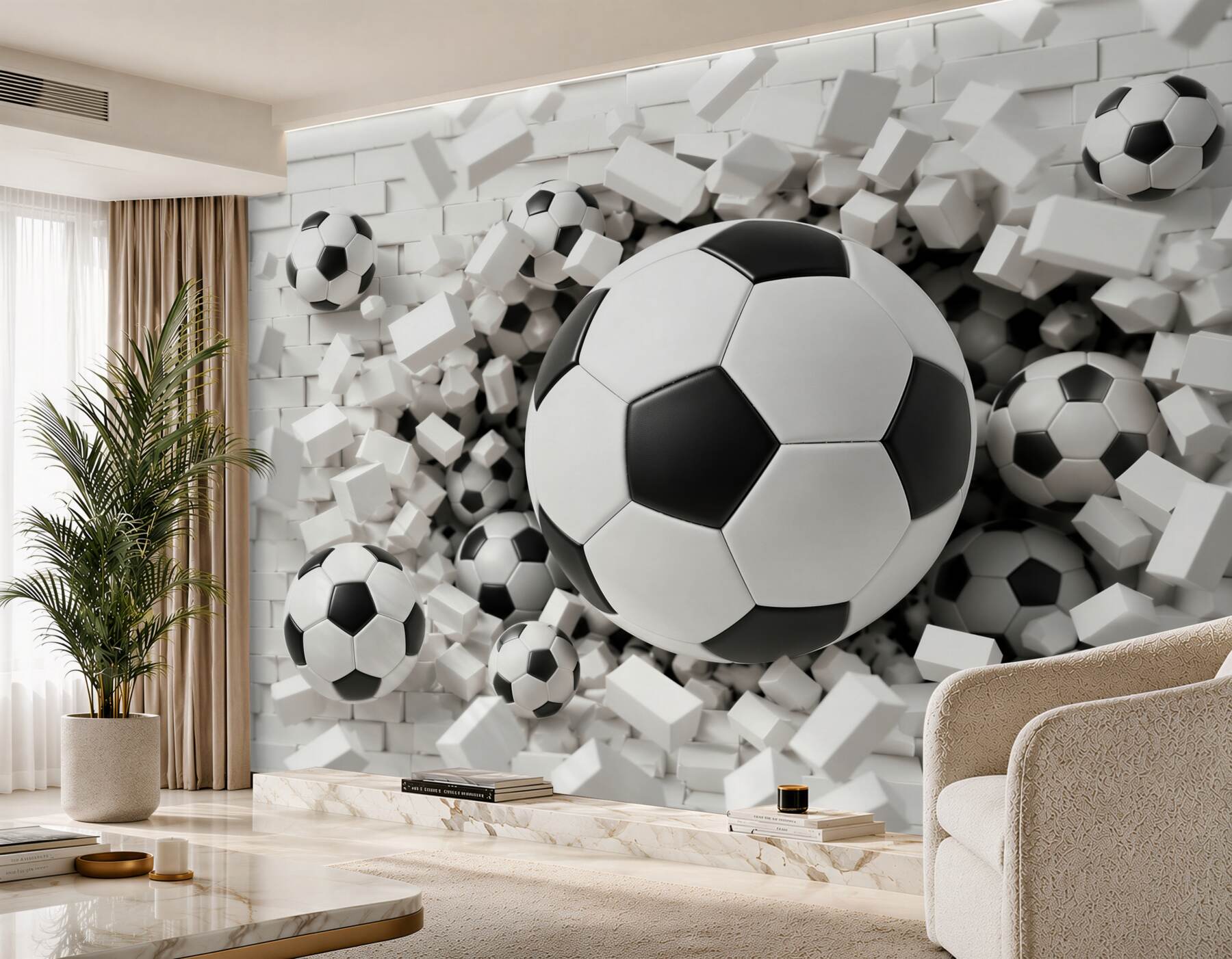 Papier peint 3D Balle brisant le mur