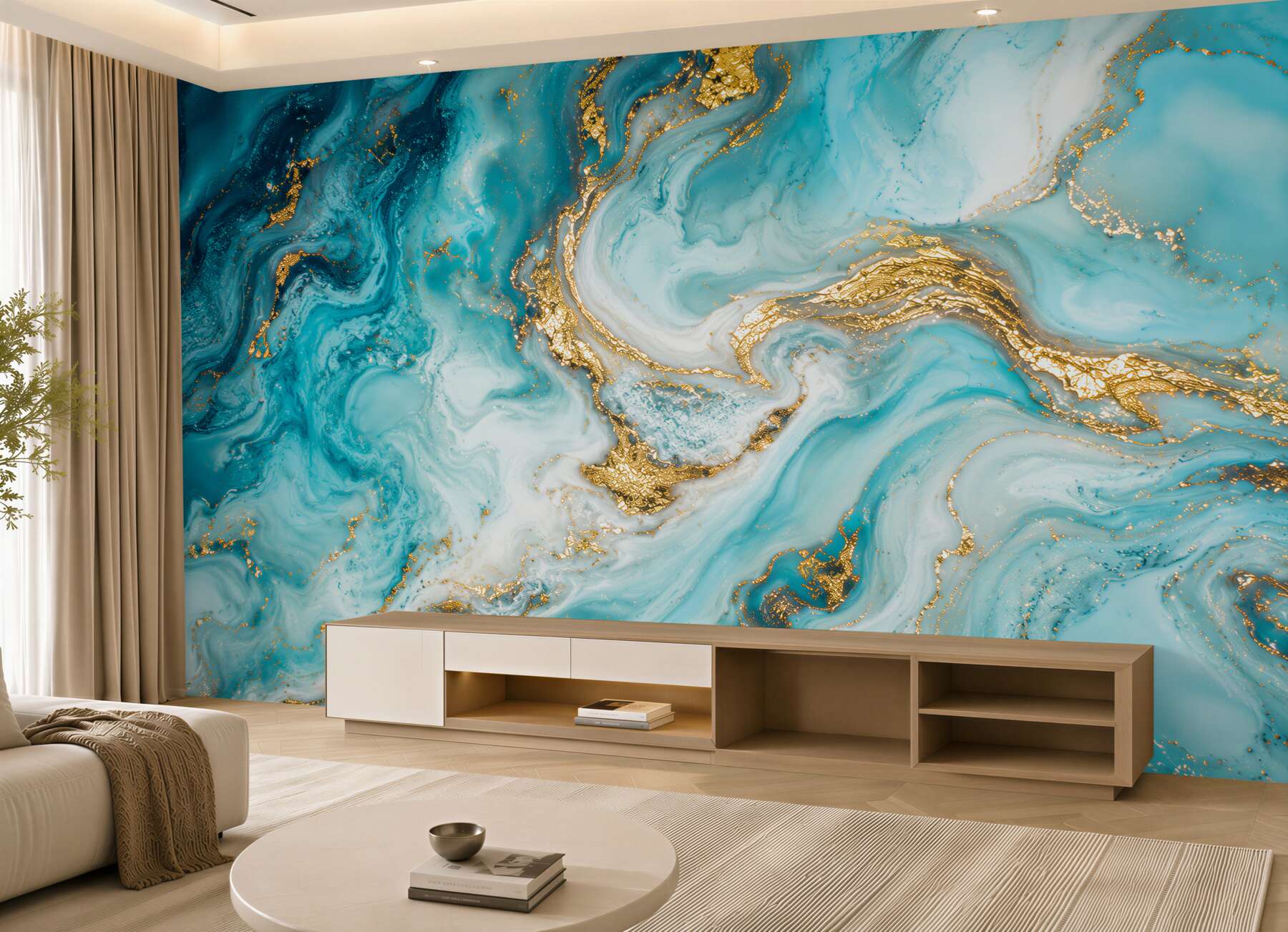 Papier peint fluide turquoise