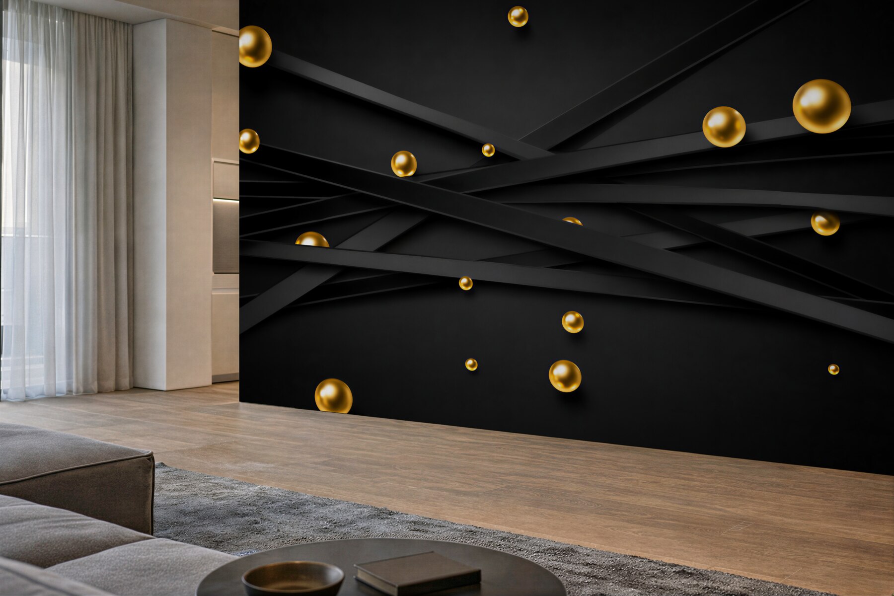 Papier peint cercles dorés sur le mur