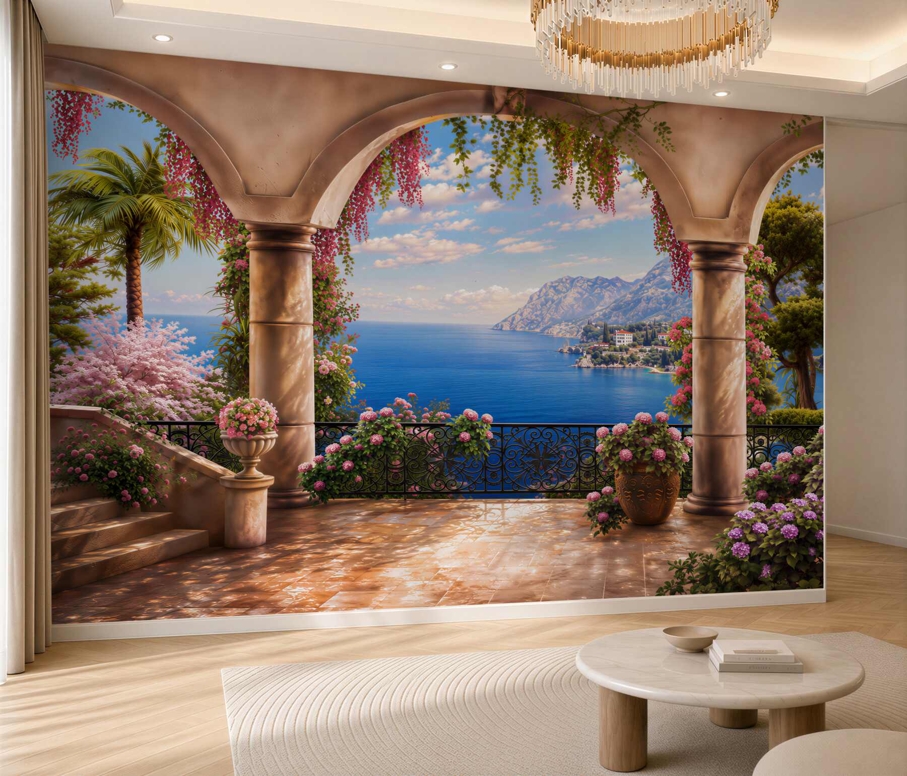 Papier peint balcon avec vue sur la mer