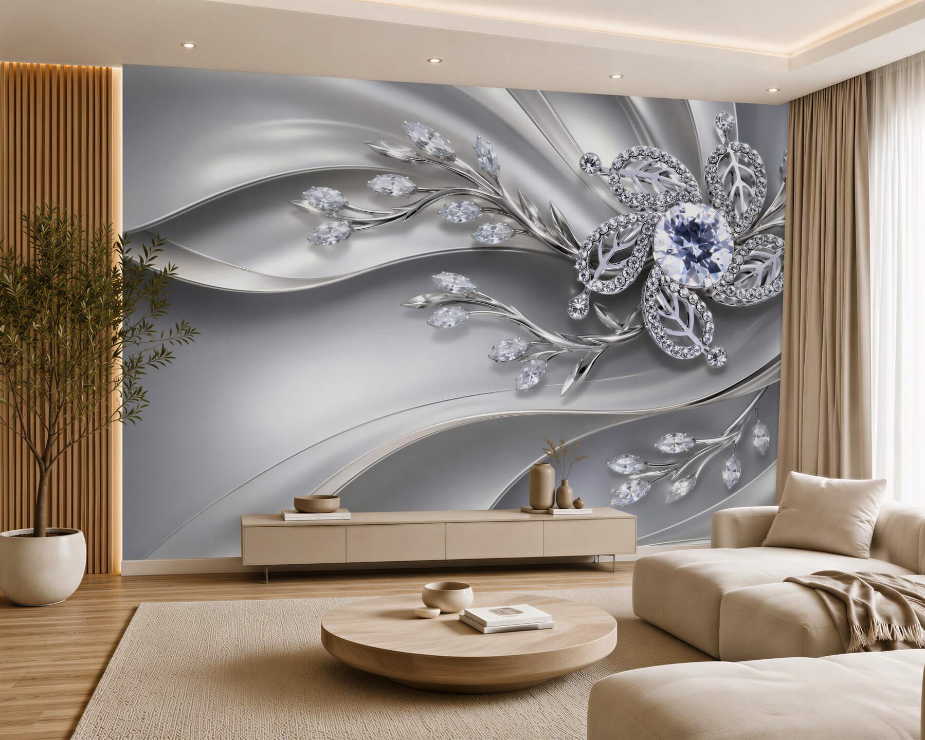 Papier peint fleurs en diamant