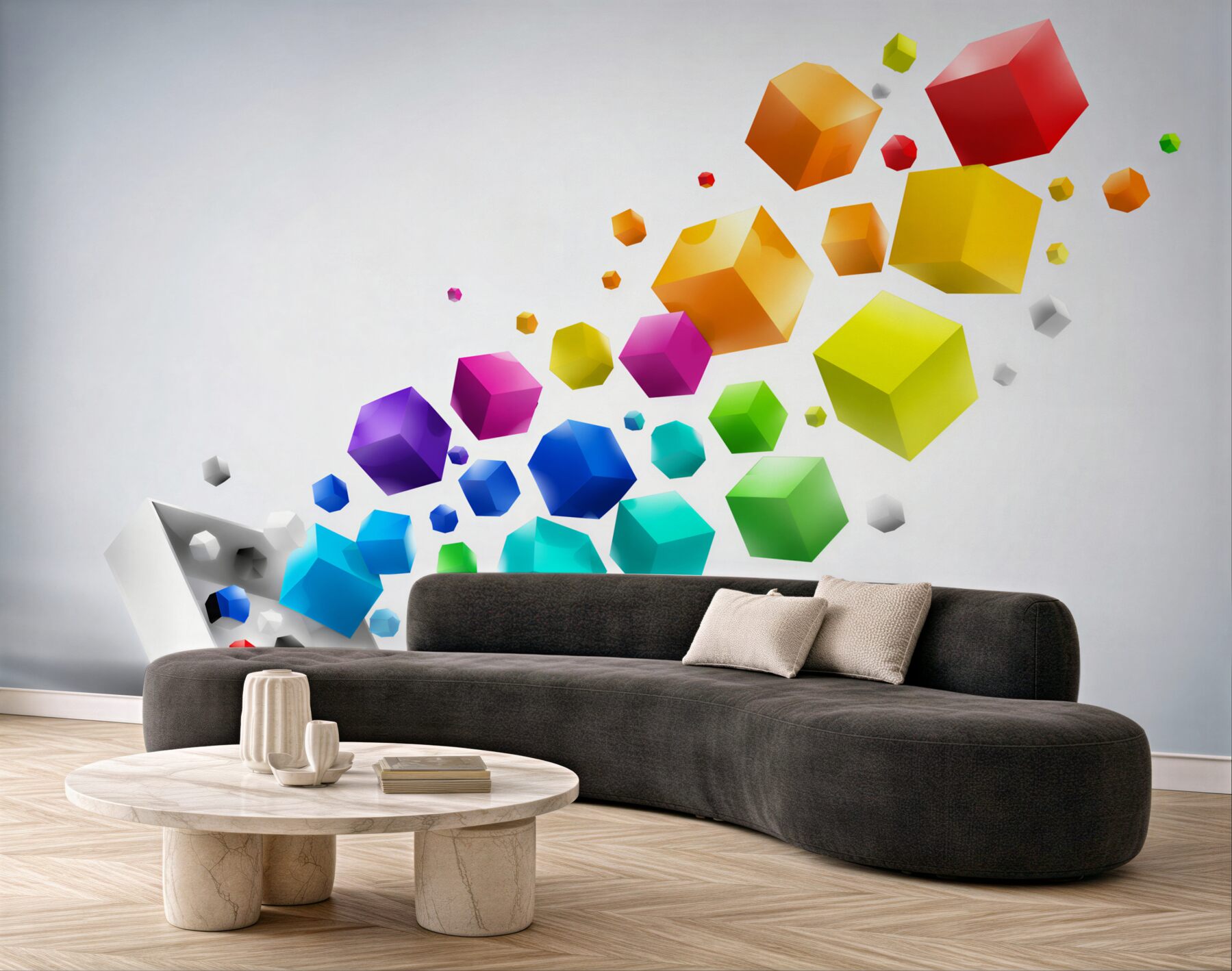 Papier peint dés colorés volants